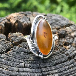 Baltic amber 925 sterling silver handmade rare vintage ring